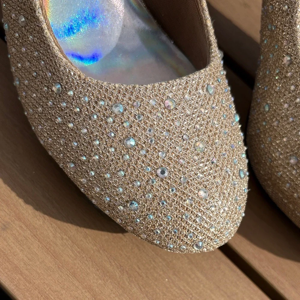 Women's Heels in Glittering Cream Rhinestones Silver Slipper Sparkling - Picture 4 of 13